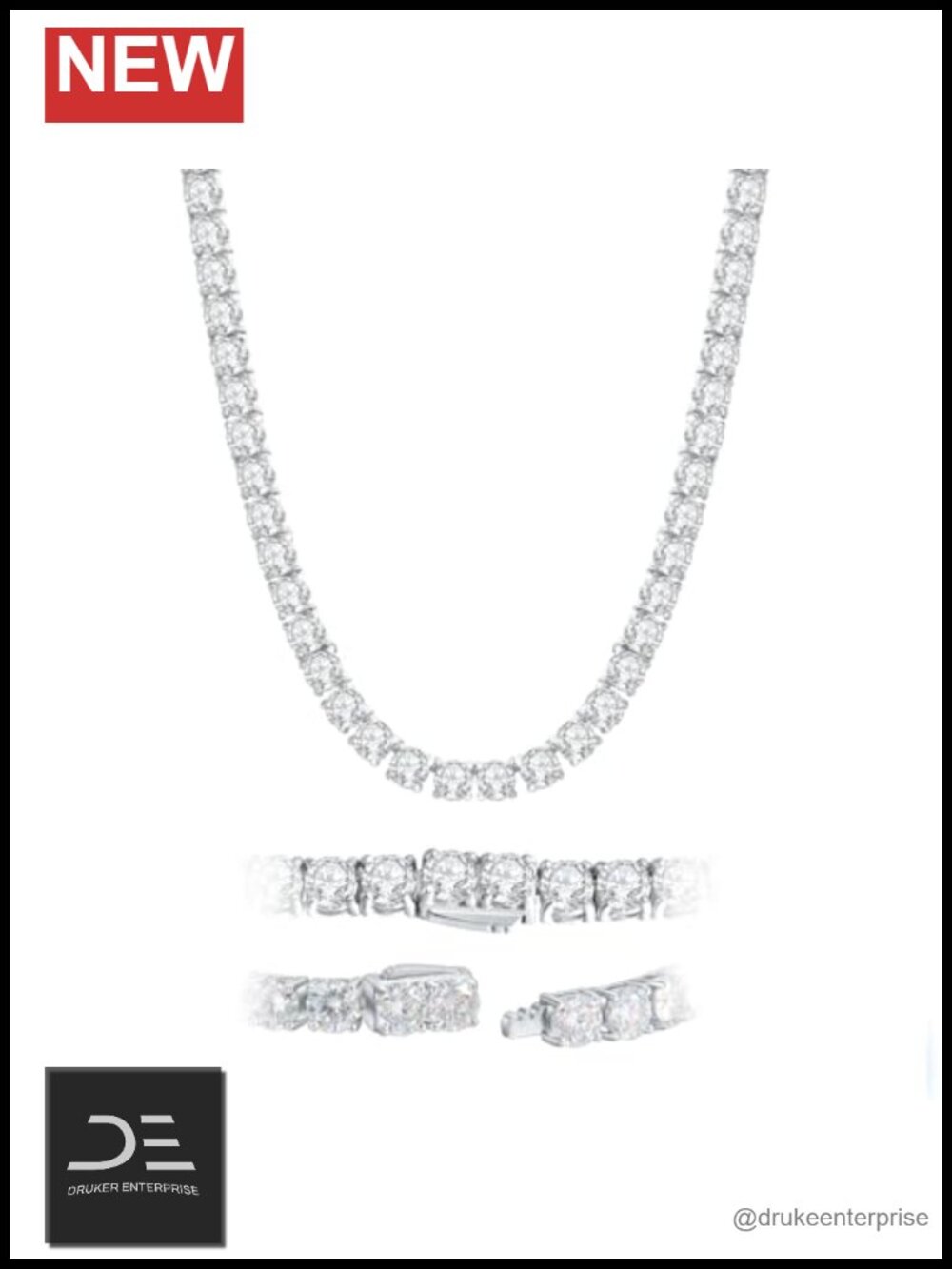 Moissanite Tennis Necklace for Women Men 18k White Gold over 925 Sterling